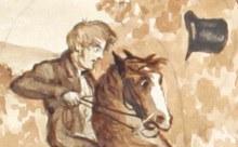 Ink drawing of man on horse