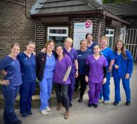 The team from Yorkshire Vets standing in front of their practice buidling